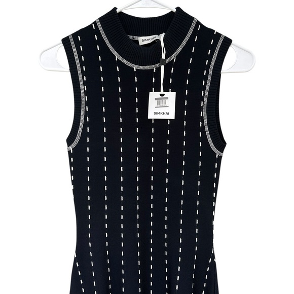 NWT SIMKHAI Cosette Contrast Stitch Sleeveless Sweater Dress- Navy Blue -Size XS - Picture 5 of 11